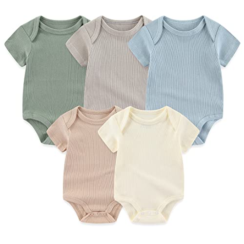 Chamie Newborn Baby Bodysuit Kurzarm für Baby Jungen und Mädchen 0-12M, 5er Pack von Chamie