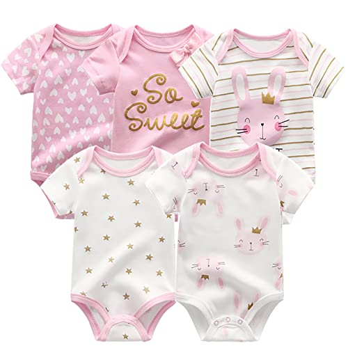 Chamie Newborn Baby Bodysuit Kurzarm für Baby Jungen und Mädchen 0-12M, 5er Pack von Chamie