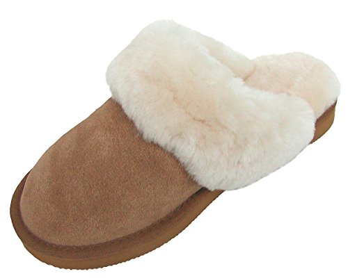 Chamier warme Damen Lammfell Haus Pantoffeln Livia Camel mit Fellkragen, durchgehend nur Lammfell, leichte Sohle, Gr. 37 von Chamier Lammfellprodukte