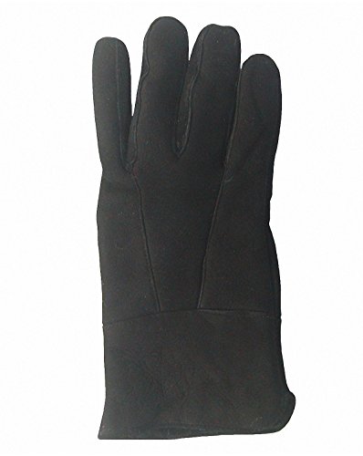 Herren Velourleder Lammfell Fingerhandschuhe aus Fellstücken schwarz, Herren Fell Handschuhe, Größe 11 von Chamier Lammfellprodukte
