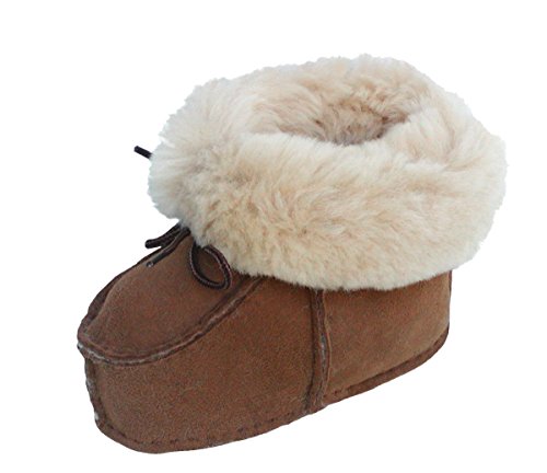 warme Lammfell Babyschuhe Camel mit Fellkragen und Kordel, Gerbung ohne schädliche Stoffe, Gr. 17-18 von Chamier Lammfellprodukte