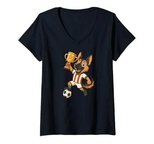 Damen Fußballmeister Deutscher Schäferhund Cartoon Lustiger Hund T-Shirt mit V-Ausschnitt Damen Fußballmeister Deutscher Schäferhund Cartoon Lustiger Hund T-Shirt mit V-Ausschnitt von Champion Paws Designs Kids Boys Girls Women Men