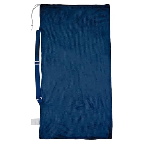 Champion Sports Mesh Sportausrüstungstasche mit Gurt, Marineblau, 61 x 56 cm – Mehrzweck-Nylon-Kordelzugtasche mit Schloss und ID-Tag, für Bälle, Schwimmausrüstung, Wäsche, Spielzeug – atmungsaktiver von Champion Sports