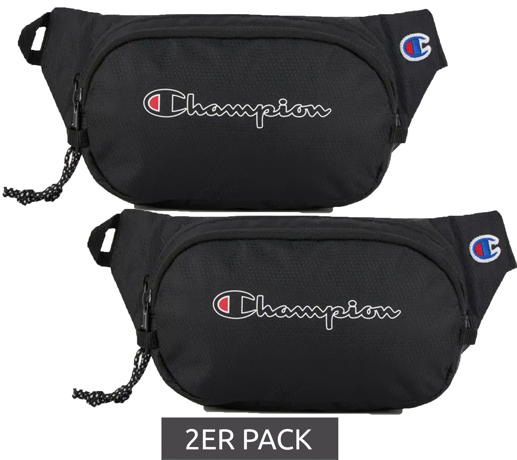 2er Sparpack Champion Center Bauch-Tasche Damen und Herren Touristen-Tasche Waistpack Gürtel-Tasche 1L CV2-1440-001 Schwarz von Champion