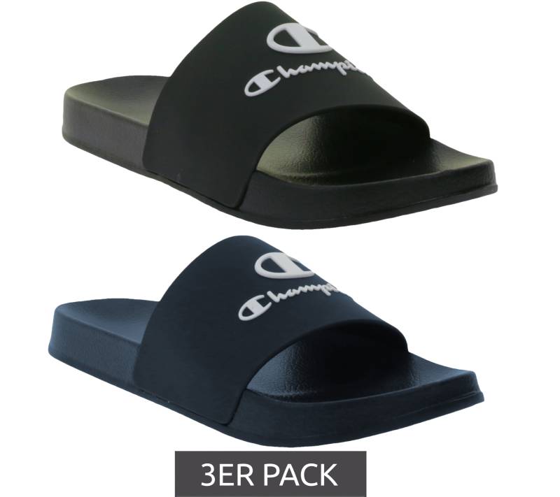 3er Sparpack Champion Kos Damen und Herren Bade-Schuhe Badelatschen Sommer-Schuhe Schlupf-Schuhe S22175 Schwarz oder Blau von Champion