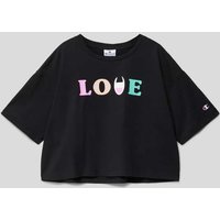 CHAMPION Cropped T-Shirt mit Statement-Print in Black, Größe 140 von Champion