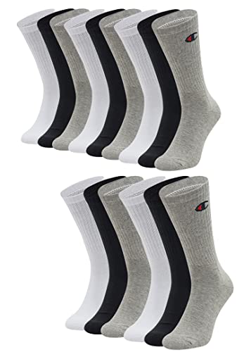 Champion 15 Paar Crew Socken Gr. 35-46 Unisex Tennissocken U24558, Farbe:002 - White/Grey/Black, Socken & Strümpfe:39-42 von Champion