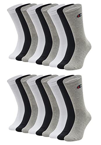 Champion 18 Paar Crew Socken Gr. 35-46 Unisex Tennissocken U24558, Farbe:002 - White/Grey/Black, Socken & Strümpfe:43-46 von Champion