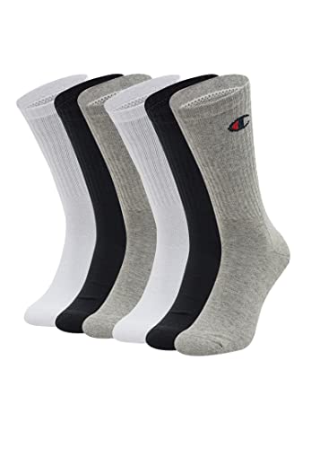 Champion 6 Paar Crew Socken Gr. 35 - 46 Unisex Tennissocken U24558, Farbe:002 - White/Grey/Black, Socken & Strümpfe:35-38 von Champion