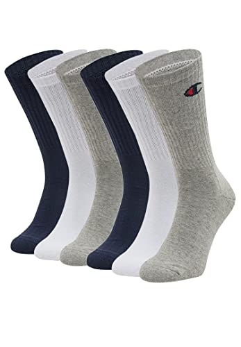 Champion 6 Paar Crew Socken Gr. 35 - 46 Unisex Tennissocken U24558, Farbe:White/Blue/Grey, Socken & Strümpfe:35-38 von Champion