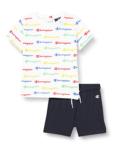 Champion Baby-Jungen Legacy American Classics-All-Over S/S T-Shirt & Shorts Anzug, (Bianco/Blu Marino), 9 MESI von Champion