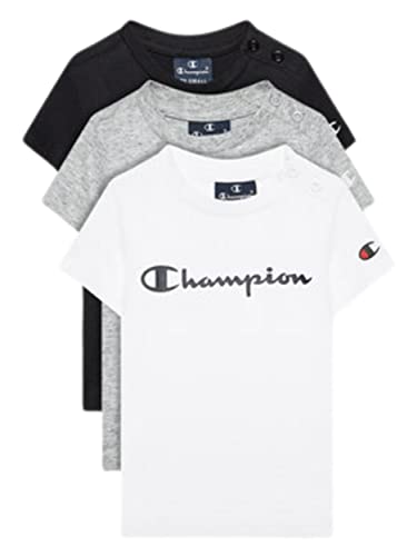 Champion Baby-Jungen Legacy American Classics S/S Pack Logo T-Shirt, (Weiß/Schwarz/Rot), 12 Monate (3er von Champion
