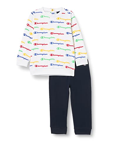 Champion Baby-Jungen Legacy American Classics-Ultra Light Powerblend Terry All-Over Crewneck Trainingsanzug Kinder, (Bianco/Blu Marino), 18 MESI von Champion