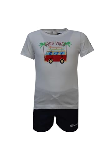 Champion Baby-Jungen Legacy Back to The Beach S/S T-Shirt & Beachshorts Anzug, (Bianco/Blu Marino), 18 MESI von Champion