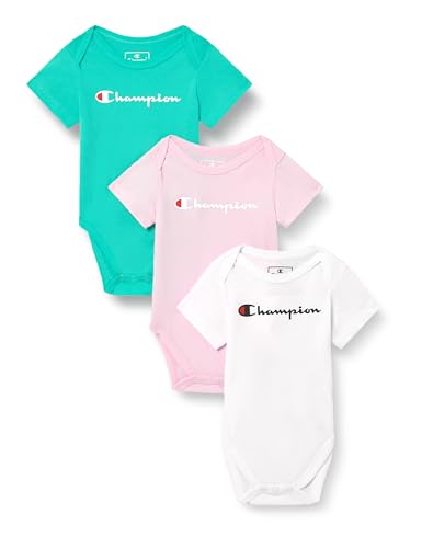 Champion Baby-Jungen Legacy Icons Td-Contrast Logo Newborn Crewneck Onsie, Weiß/Aquamaringrün/Babyrosa, 68 von Champion