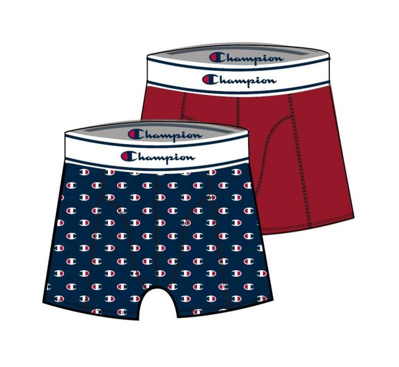 Champion Boxershorts (Baumwolle) Unterwäsche Allover Logo-Print navyblau/rot Herren - 2er von Champion