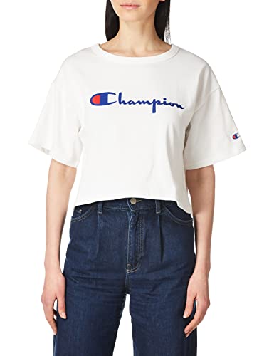 Champion Damen, Heritage Heavyweight Cropped, Crop Top T-Shirt, Weiße Vintage-Schrift, Mittel von Champion