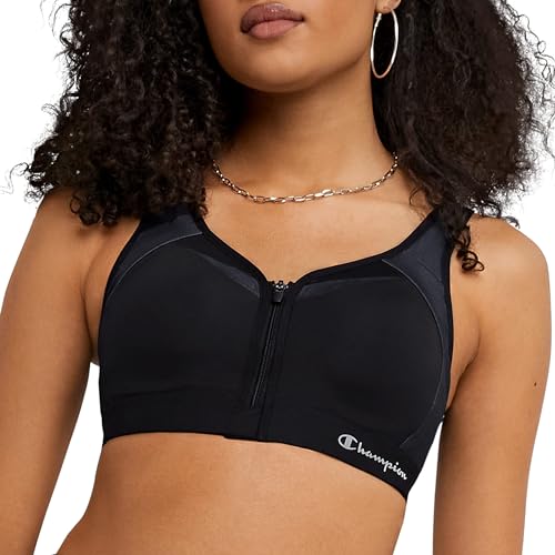 Champion Damen, Motion Control Zip High-Impact, Wirefree Bra for Women Sport-BH, Undurchsichtige, Schwarz, 80C von Champion