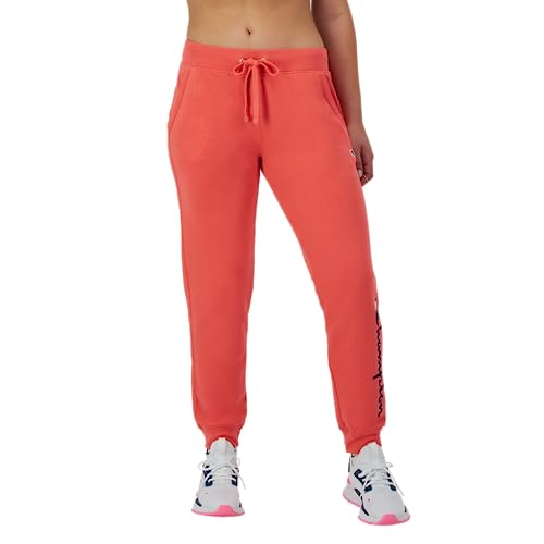 Champion Damen Powerblend, Fleece, warme und Bequeme Jogginghose, 73,7 cm (Übergröße erhältlich) Trainingshose, High Tide Coral Script, S von Champion