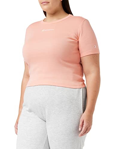 Champion Damen Legacy American Classics Soft Cotton 1x1 Rib Slim S/S T-Shirt, LachsRose, M von Champion