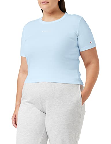 Champion Damen Legacy American Classics Soft Cotton 1x1 Rib Slim S/S T-Shirt, Hellblau, L von Champion