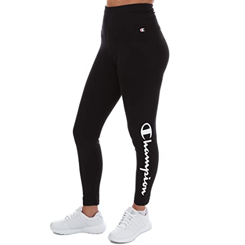 Champion Damen American Classics Script Logo Crop Leggings, Schwarz, L von Champion