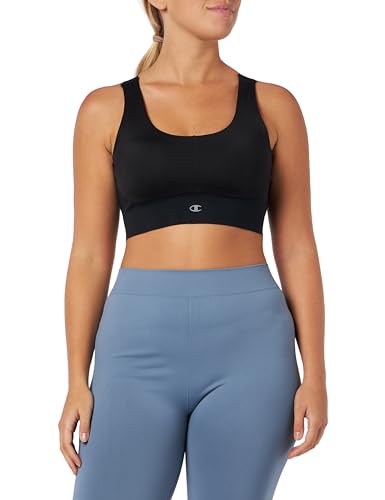 Champion Damen Athletic Sportbras W-Quick Dry Anti-Microbial Compact Stretch Poly Jersey Compressive Sport-BH, Schwarz, L von Champion