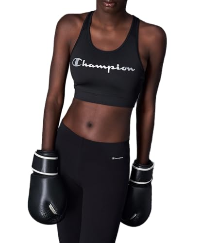 Champion Damen Athletic Sportbras W-Quick Dry Anti-Microbial Compact Stretch Poly Jersey Sport-BH, Schwarz, S von Champion