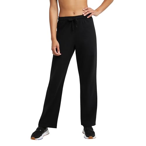 Champion Damen Everyday Baumwollhose, Kordelzug Strick-Sweathose, C-Patch, 80 cm Schrittlänge, schwarz, M von Champion