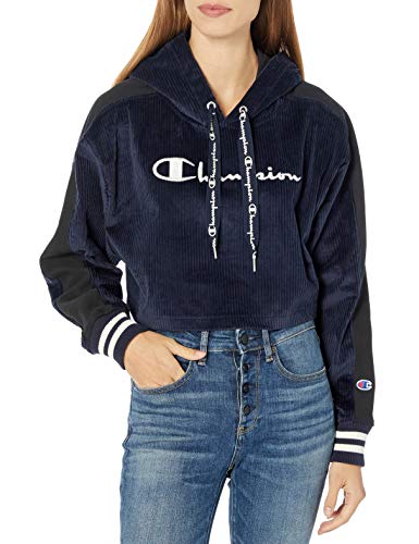 Champion Damen Corduroy Cropped Po Hood W/Reverse Weave Kapuzenpullover, Navy, Large von Champion