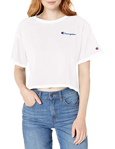 Champion Damen Crop T-Shirt, Weiß-549724, Mittel von Champion