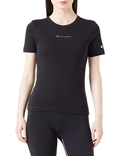 Champion Damen Eco Future 1x1 Soft Cotton Rib Slim S/S T-Shirt, Schwarz, Medium von Champion