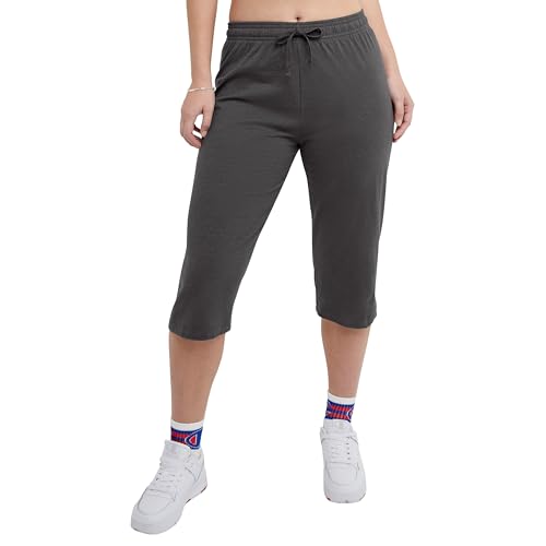 Champion Damen Everyday Baumwolle Capris Kordelzug Cropped Sweatpants Damen Caprihose 45,7 cm, Dunkelgrau, XX-Large von Champion