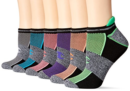 Champion Damen No Show Performance, 6 und 12 Paar Packungen erhältlich Socken, Grau/Rosa Sortiert, 37-42 EU (6er Pack) von Champion