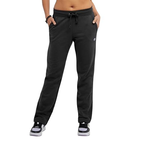 Champion Damen Fleece-Hose mit offener Unterseite Trainingshose, Schwarz, X-Groß von Champion