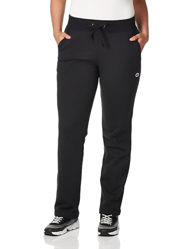 Champion Damen Fleece-Hose mit offener Unterseite Trainingshose, Schwarz, Groß von Champion