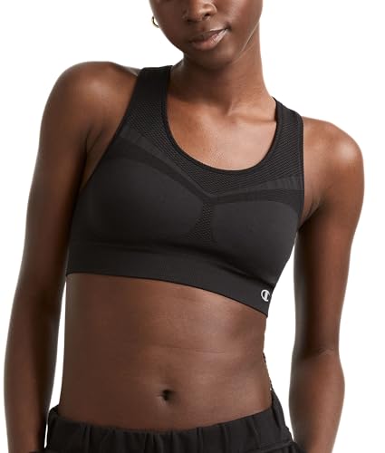 Champion Damen Bra, Infinity Racerback, Moderate Unterstützung, Nahtloser Sport-BH, Schwarz, Large von Champion