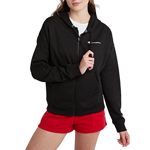 Champion Damen Full-Zip Powerblend Fleece Hoodie Sweatshirt (Übergröße erhältlich) Kapuzenpullover, Schwarze kleine Schrift, M von Champion