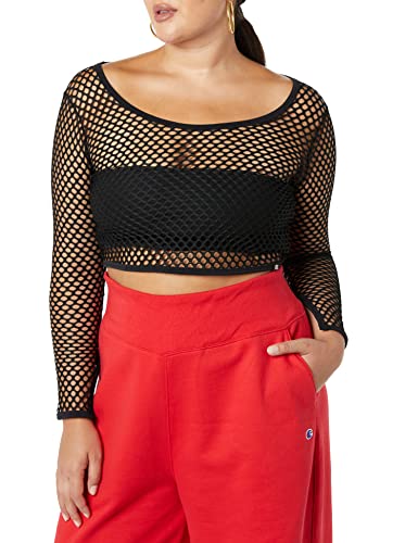 Champion Damen Hemd Long Sleeve Mesh Crop Top, Ebony-510517, XXL von Champion