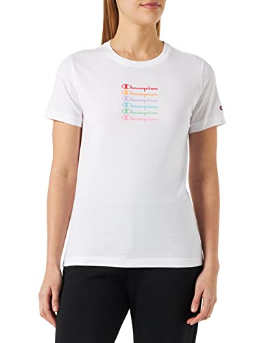 Champion Damen Legacy American Classics Colored Multi-Logo S/S T-Shirt, Weiß, Large von Champion