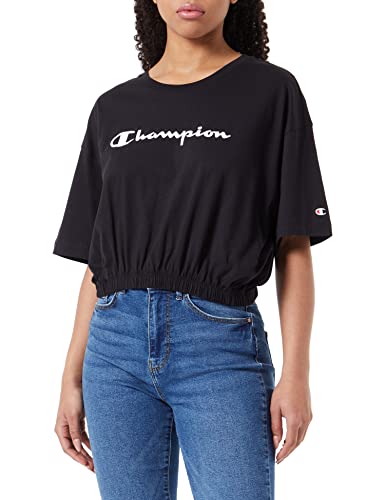 Champion Damen Legacy American Classics Logo Crop Boxy S/S T-Shirt, Schwarz, Medium von Champion