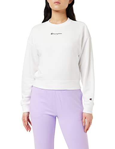 Champion Damen Legacy American Classics Powerblend Terry Small Logo Crop Boxy Crewneck Sweatshirt, Weiß, L von Champion