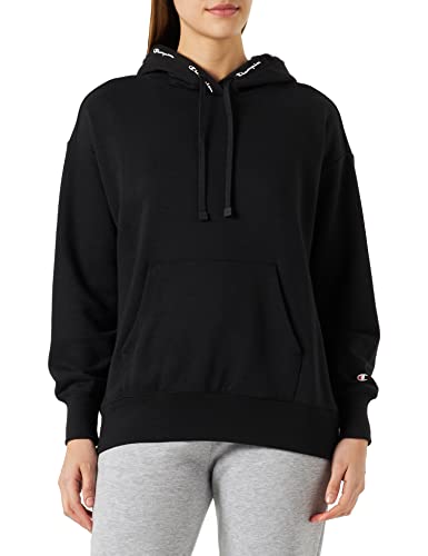 Champion Damen Legacy American Classics Powerblend Terry Tape Logo Oversized Kapuzenpullover, Schwarz, L von Champion