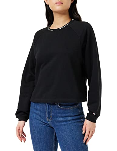 Champion Damen Legacy American Classics Powerblend Terry Taped Logo Boxy Crewneck Sweatshirt, Schwarz, M von Champion