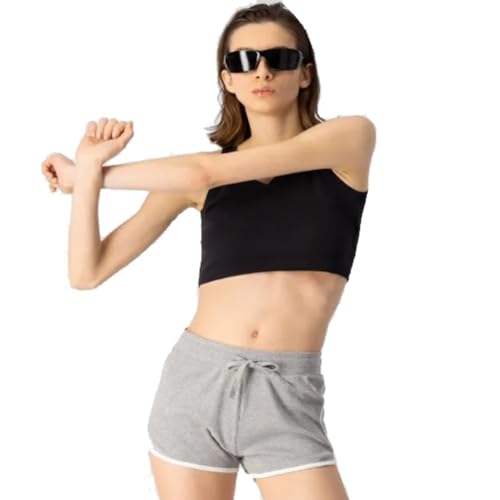 Champion Damen Legacy American Classics Soft Cotton 1x1 Rib Small C-Logo Shorts, Hellgrau meliert, M von Champion