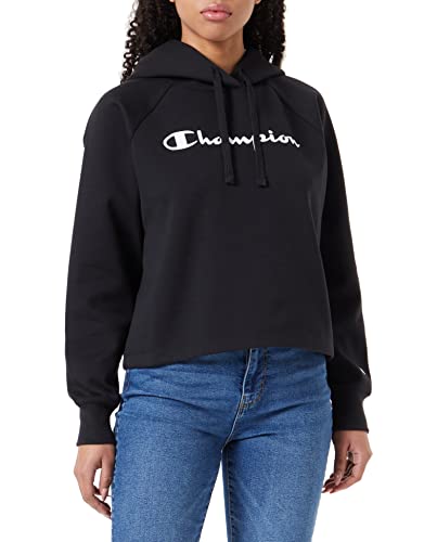 Champion Damen Legacy American Classics Stretch Interlock Logo Crop Boxy Kapuzenpullover, Schwarz, L von Champion