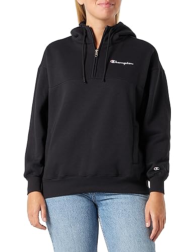 Champion Damen Legacy American Classics W-Light Powerblend Fleece Oversized Half Zip Kapuzenpullover, Schwarz, S von Champion