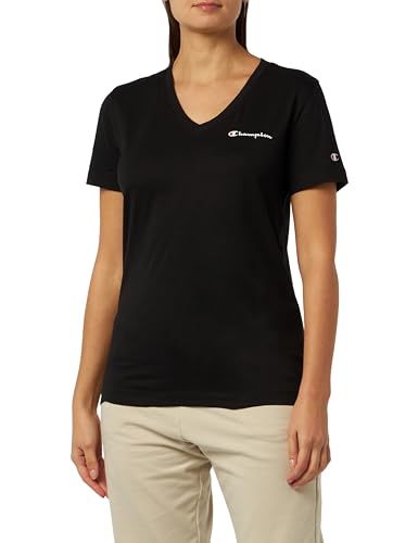 Champion Damen Legacy American Classics W-Script Logo Light Cotton Jersey S-s Regular V-Neck T-Shirt, Schwarz, Small Champion Damen Legacy American Classics W-Script Logo Light Cotton Jersey S-s Regular V-Neck T-Shirt, Schwarz, Small von Champion