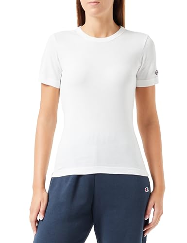 Champion Damen Legacy American Classics W-Soft Cotton 1x1 Rib S-s Slim Crewneck T-Shirt, Off White, Small von Champion