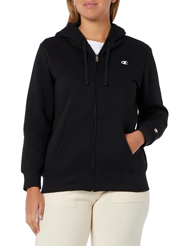 Champion Damen Legacy Basics W-Light Powerblend Fleece Full Zip Kapuzenpullover, Schwarz, S von Champion